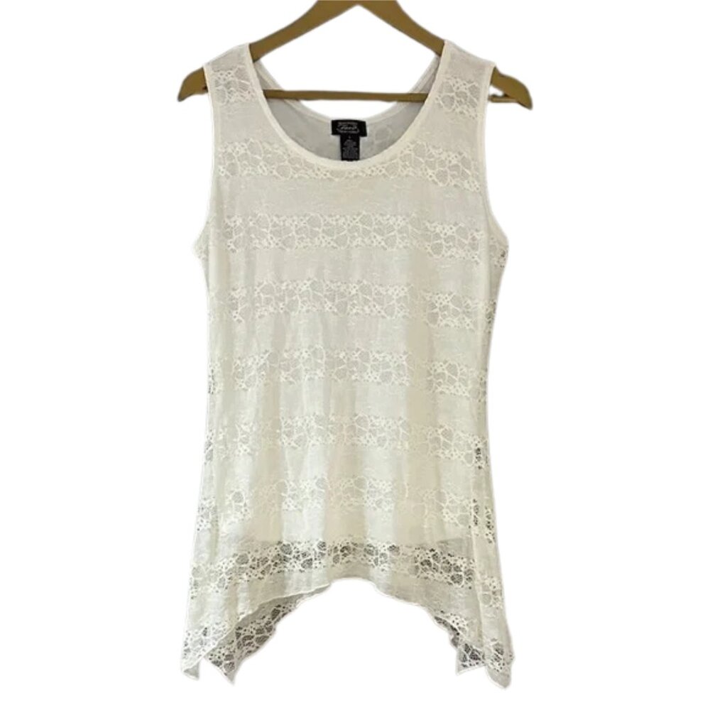 Cream Lace Tank Top – Handkerchief Hem Sleeveless Blouse